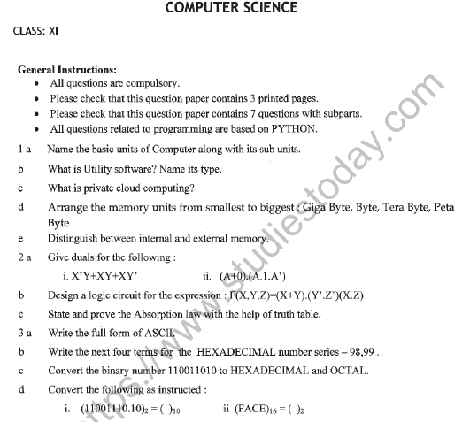 Cbse Class Computer Science Question Paper Set R Solved